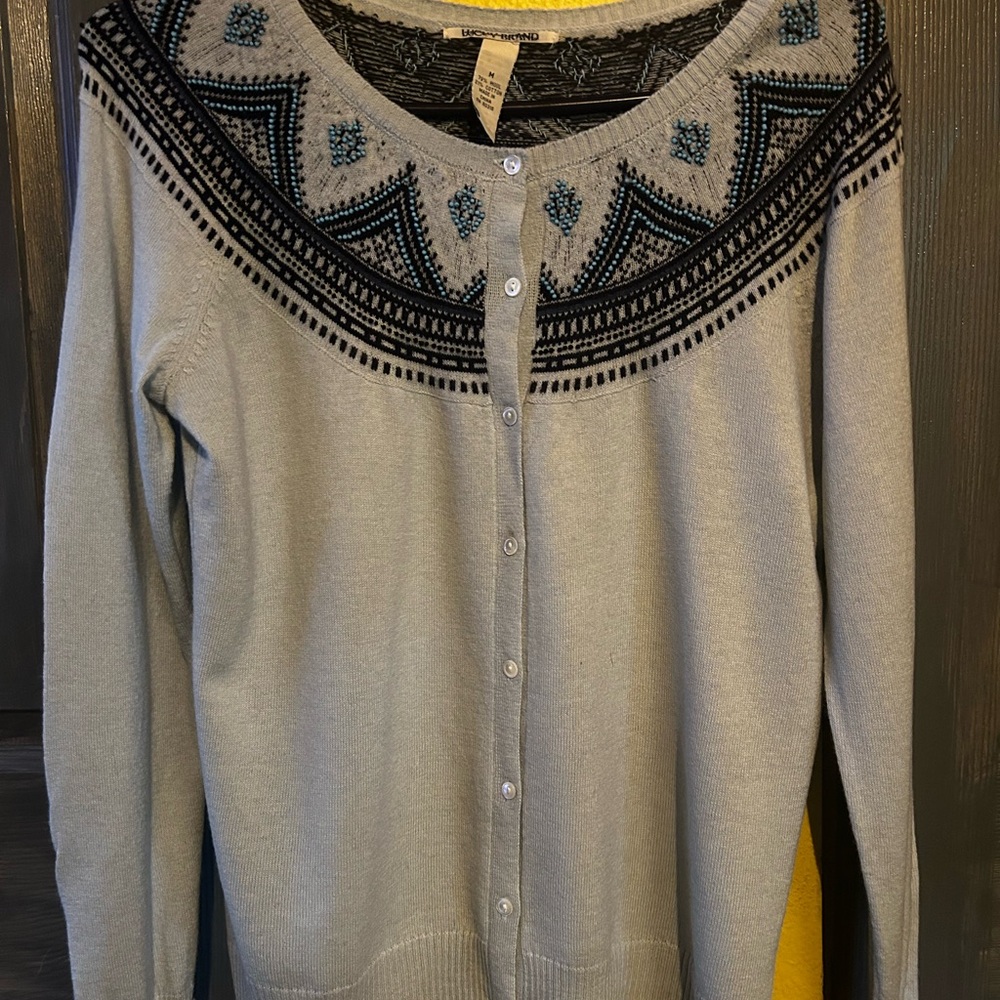 Vintage Lucky Brand wool blend cardigan with colored beads
